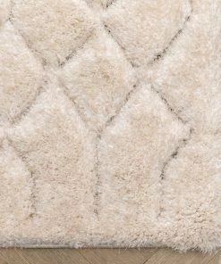 Well Woven Moroccan Winona Honeycomb Hexagon Pattern Shag Beige 3D Textured Rug