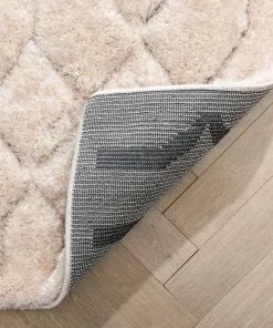 Well Woven Moroccan Winona Honeycomb Hexagon Pattern Shag Beige 3D Textured Rug