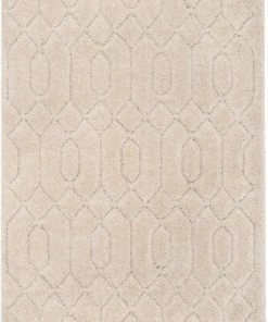 Well Woven Moroccan Winona Honeycomb Hexagon Pattern Shag Beige 3D Textured Rug