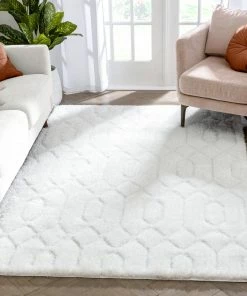 Well Woven Moroccan Winona Honeycomb Hexagon Pattern Shag Ivory 3D Textured Rug
