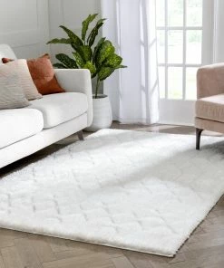 Well Woven Moroccan Winona Honeycomb Hexagon Pattern Shag Ivory 3D Textured Rug