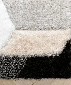 Well Woven Orem Geometric Pattern Shag Grey Black 3D Textured Rug Moroccan