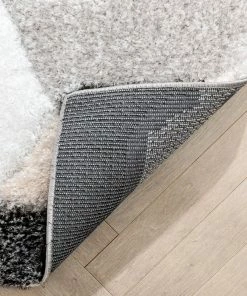 Well Woven Orem Geometric Pattern Shag Grey Black 3D Textured Rug Moroccan