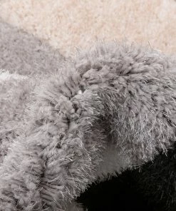 Well Woven Orem Geometric Pattern Shag Grey Black 3D Textured Rug Moroccan