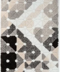 Well Woven Riverton Geometric Pattern Shag Ivory Grey 3D Textured Rug Moroccan