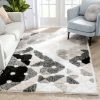 Well Woven Riverton Geometric Pattern Shag Ivory Grey 3D Textured Rug Moroccan