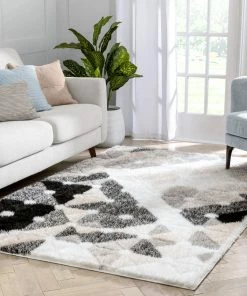 Well Woven Riverton Geometric Pattern Shag Ivory Grey 3D Textured Rug Moroccan 15 Well Woven Riverton Geometric Pattern Shag Ivory Grey 3D Textured Rug Moroccan
