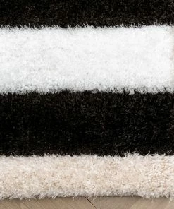 Well Woven Chaska Geometric Squares Shag Ivory Black 3D Textured Rug