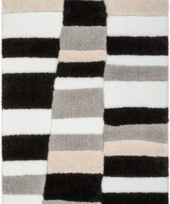 Well Woven Chaska Geometric Squares Shag Ivory Black 3D Textured Rug