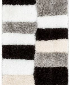 Well Woven Chaska Geometric Squares Shag Ivory Black 3D Textured Rug