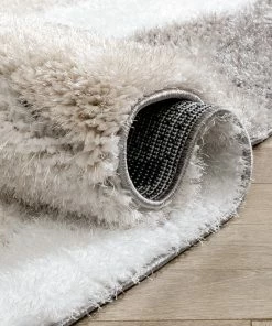 Well Woven Edina Geometric Circles Shag Ivory Grey 3D Textured Rug