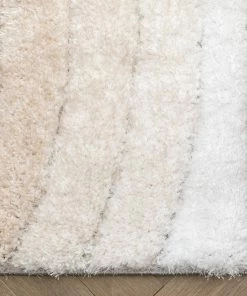 Well Woven Edina Geometric Circles Shag Ivory Grey 3D Textured Rug