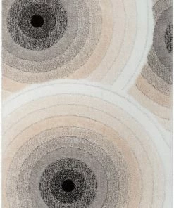 Well Woven Edina Geometric Circles Shag Ivory Grey 3D Textured Rug