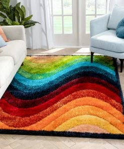 Well Woven Lowry Abstract Waves Shag Multi 3D Textured Rug