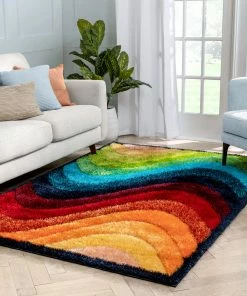 Well Woven Lowry Abstract Waves Shag Multi 3D Textured Rug