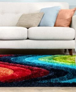 Well Woven Lowry Abstract Waves Shag Multi 3D Textured Rug