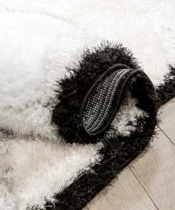 Well Woven Lowry Abstract Waves Shag Black Ivory 3D Textured Rug