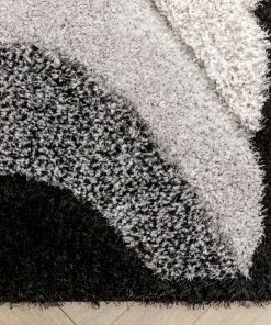 Well Woven Lowry Abstract Waves Shag Black Ivory 3D Textured Rug