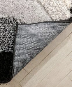 Well Woven Lowry Abstract Waves Shag Black Ivory 3D Textured Rug