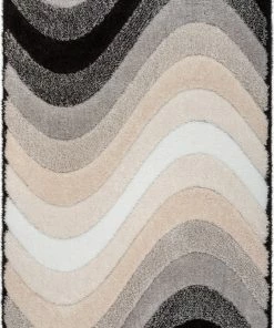 Well Woven Lowry Abstract Waves Shag Black Ivory 3D Textured Rug