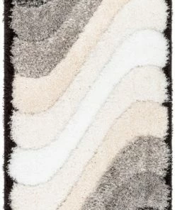 Well Woven Lowry Abstract Waves Shag Black Ivory 3D Textured Rug