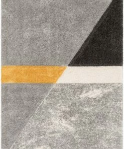 Well Woven Mori Modern Abstract Geometric 3D Textured Shag Yellow Grey Rug