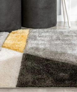 Well Woven Mori Modern Abstract Geometric 3D Textured Shag Yellow Grey Rug 22 Well Woven Mori Modern Abstract Geometric 3D Textured Shag Yellow Grey Rug