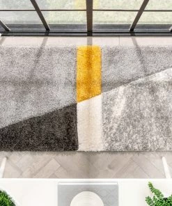Well Woven Mori Modern Abstract Geometric 3D Textured Shag Yellow Grey Rug 20 Well Woven Mori Modern Abstract Geometric 3D Textured Shag Yellow Grey Rug