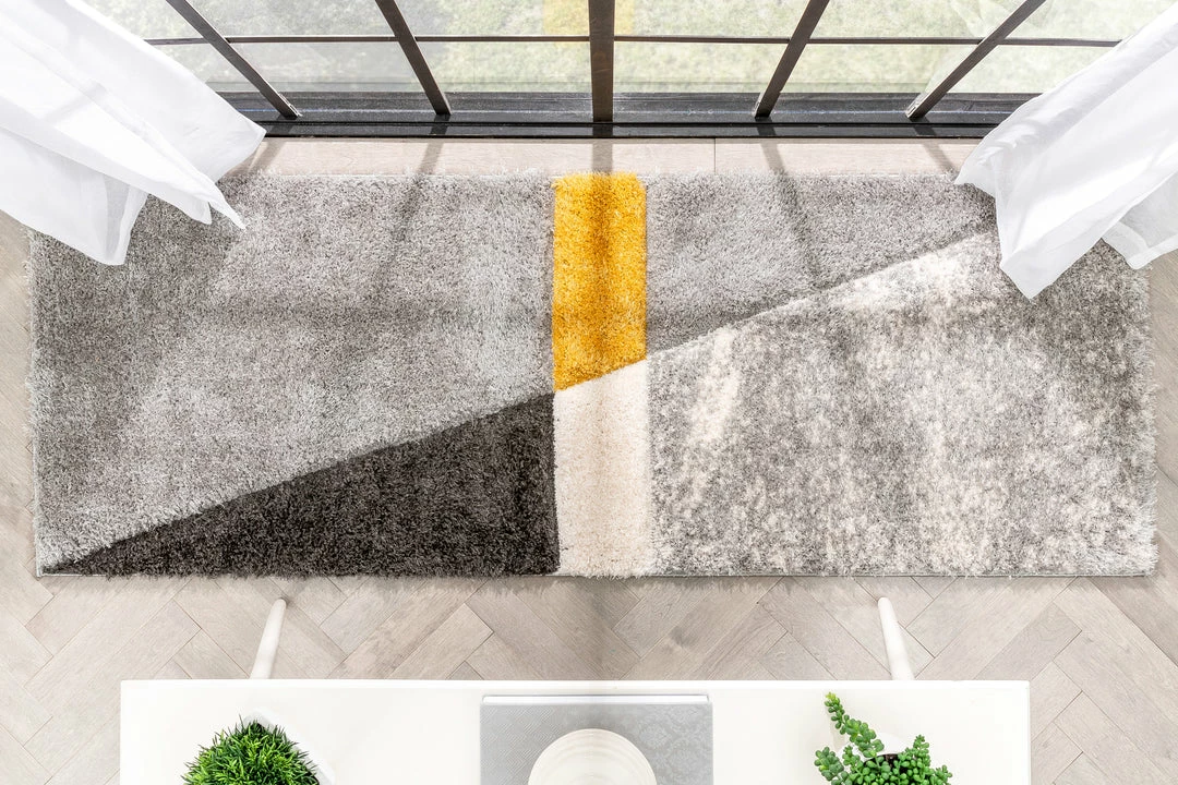 Well Woven Mori Modern Abstract Geometric 3D Textured Shag Yellow Grey Rug 9 Well Woven Mori Modern Abstract Geometric 3D Textured Shag Yellow Grey Rug