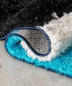 Well Woven Mori Modern Abstract Geometric 3D Textured Shag Blue Yellow Rug