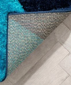 Well Woven Mori Modern Abstract Geometric 3D Textured Shag Blue Yellow Rug