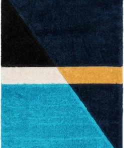 Well Woven Mori Modern Abstract Geometric 3D Textured Shag Blue Yellow Rug