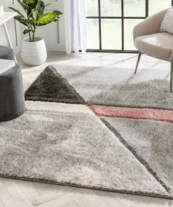 Well Woven Mori Modern Abstract Geometric 3D Textured Shag Pink Grey Rug