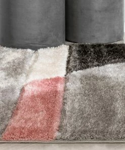Well Woven Mori Modern Abstract Geometric 3D Textured Shag Pink Grey Rug