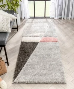 Well Woven Mori Modern Abstract Geometric 3D Textured Shag Pink Grey Rug