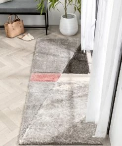 Well Woven Mori Modern Abstract Geometric 3D Textured Shag Pink Grey Rug