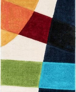 Well Woven Remi Contemporary Geometric Boxes 3D Textured Shag Multi Rainbow Rug
