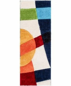 Well Woven Remi Contemporary Geometric Boxes 3D Textured Shag Multi Rainbow Rug