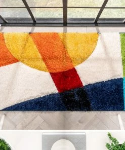 Well Woven Remi Contemporary Geometric Boxes 3D Textured Shag Multi Rainbow Rug