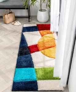Well Woven Remi Contemporary Geometric Boxes 3D Textured Shag Multi Rainbow Rug