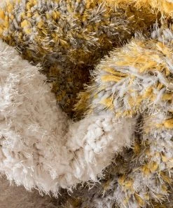 Well Woven Remi Contemporary Geometric Boxes 3D Textured Shag Yellow Grey Rug