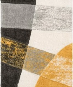Well Woven Remi Contemporary Geometric Boxes 3D Textured Shag Yellow Grey Rug