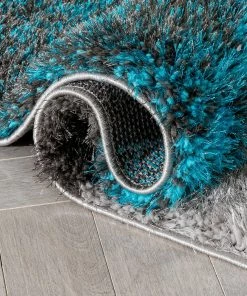 Well Woven Remi Contemporary Geometric Boxes 3D Textured Shag Teal Grey Rug