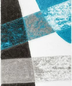 Well Woven Remi Contemporary Geometric Boxes 3D Textured Shag Teal Grey Rug