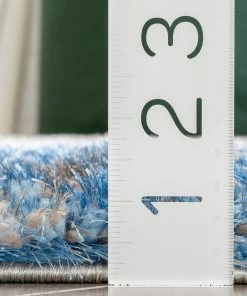 Well Woven Remi Contemporary Geometric Boxes 3D Textured Shag Grey Light Blue Rug