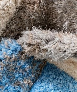 Well Woven Remi Contemporary Geometric Boxes 3D Textured Shag Grey Light Blue Rug