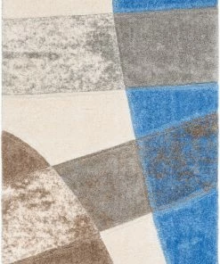 Well Woven Remi Contemporary Geometric Boxes 3D Textured Shag Grey Light Blue Rug