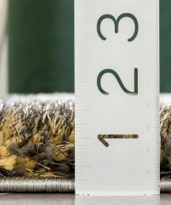 Well Woven Kenzo Retro Geometric Pattern 3D Textured Shag Yellow Grey Rug