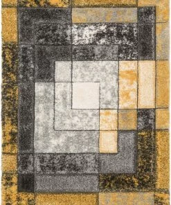 Well Woven Kenzo Retro Geometric Pattern 3D Textured Shag Yellow Grey Rug