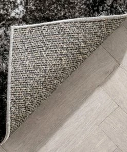 Well Woven Kenzo Retro Geometric Pattern 3D Textured Shag Black Grey Rug